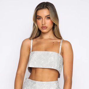 White Fox Metallic Silver Crop Top